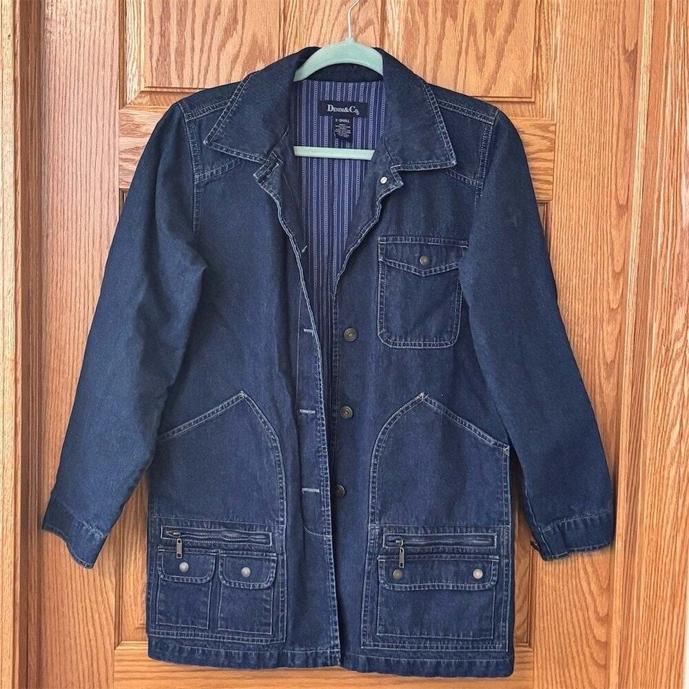 Denim & Co. Jacket Womens XS Blue Denim Chore Utility Lined Pockets